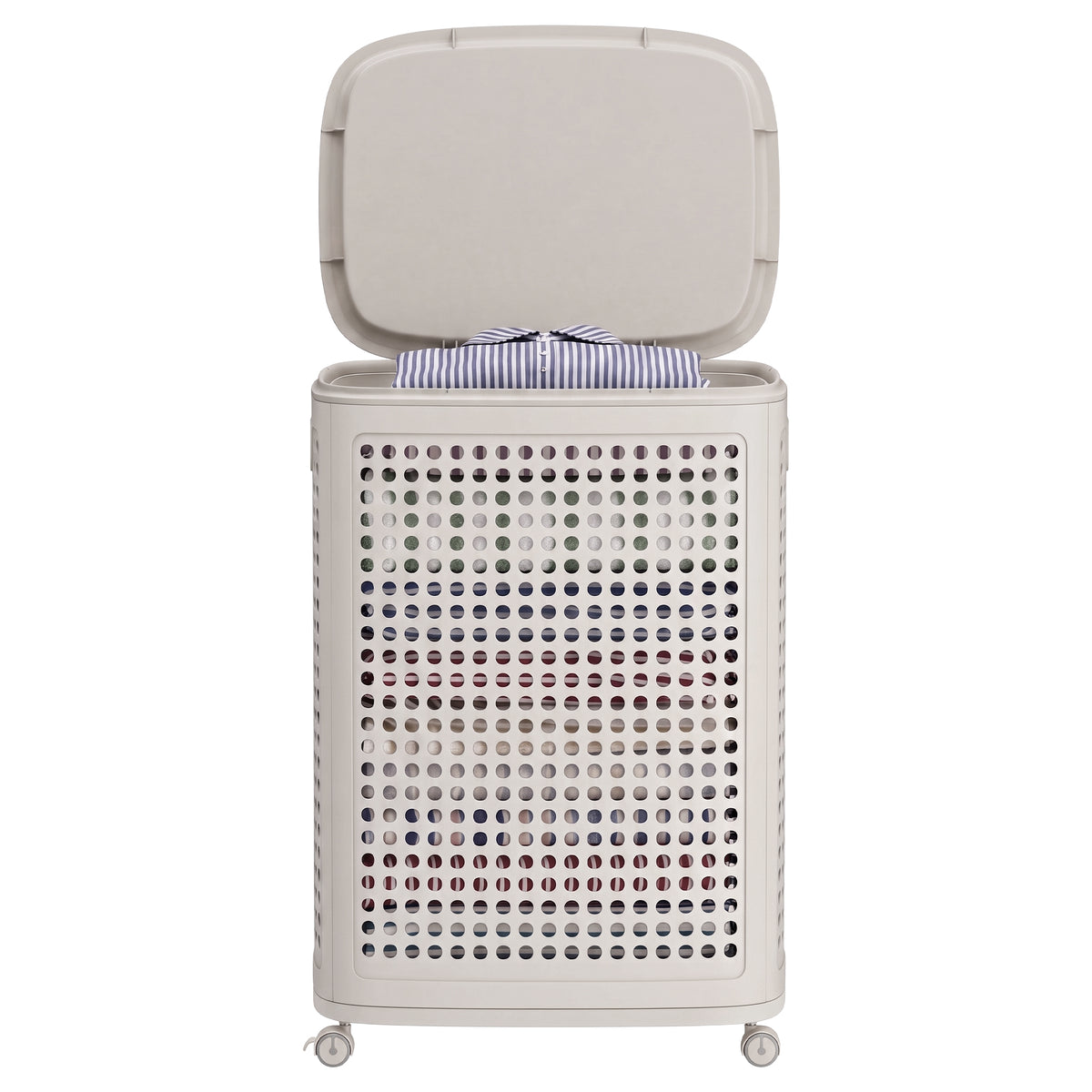 Laundry Hamper with Wheels, Plastic Laundry Basket, 19.8 Gal Slim Storage Bin, for Bathroom Bedroom, Cappuccino Beige