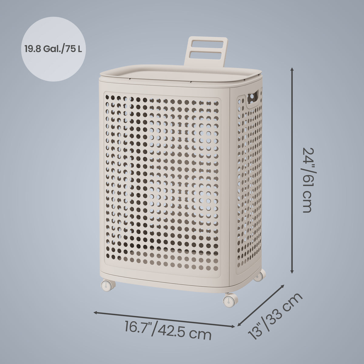 Laundry Hamper with Wheels, Plastic Laundry Basket, 19.8 Gal Slim Storage Bin, for Bathroom Bedroom, Cappuccino Beige