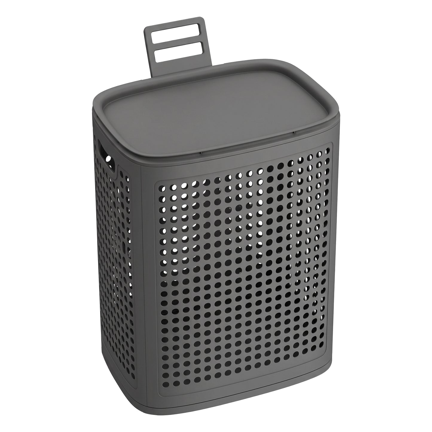 Slim Plastic Laundry Hamper with Lid, 19.8 Gal Space-Saving Storage Basket, for Bathroom Bedroom Dorm, Ventilated, Dark Gray