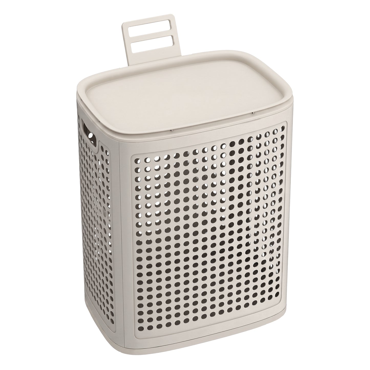 Slim Plastic Laundry Hamper with Lid, 19.8 Gal Space-Saving Storage Basket, for Bathroom Bedroom Dorm, Ventilated, Cappuccino Beige