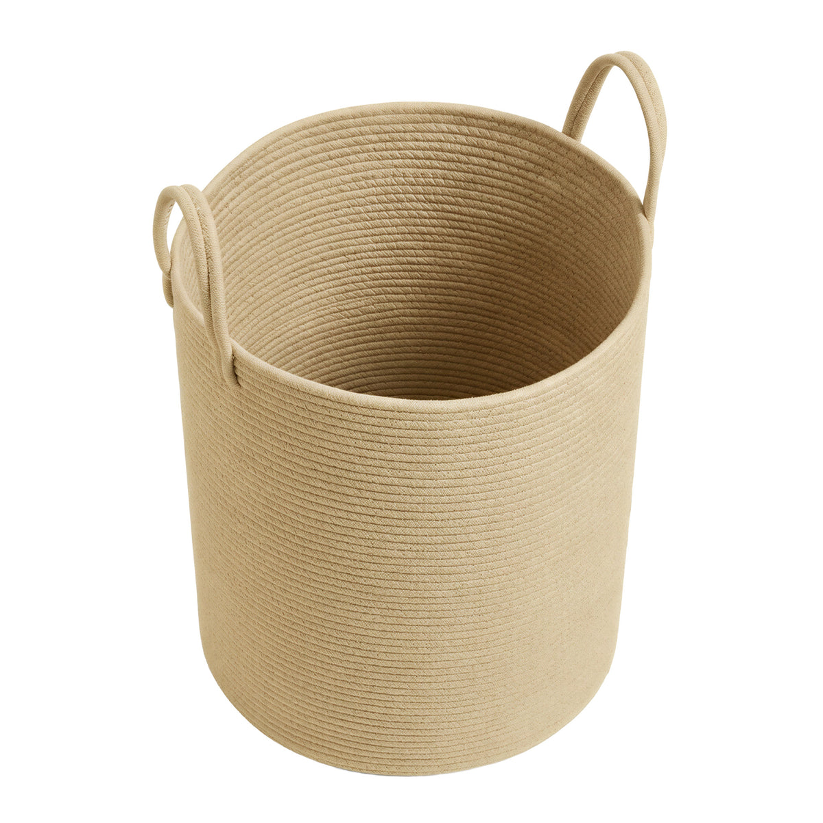 Cotton Rope Laundry Basket with Handles, 15.8 Gal Soft Storage Hamper for Toys or Clothes, for Bedroom Kids Room, Yellowish Brown