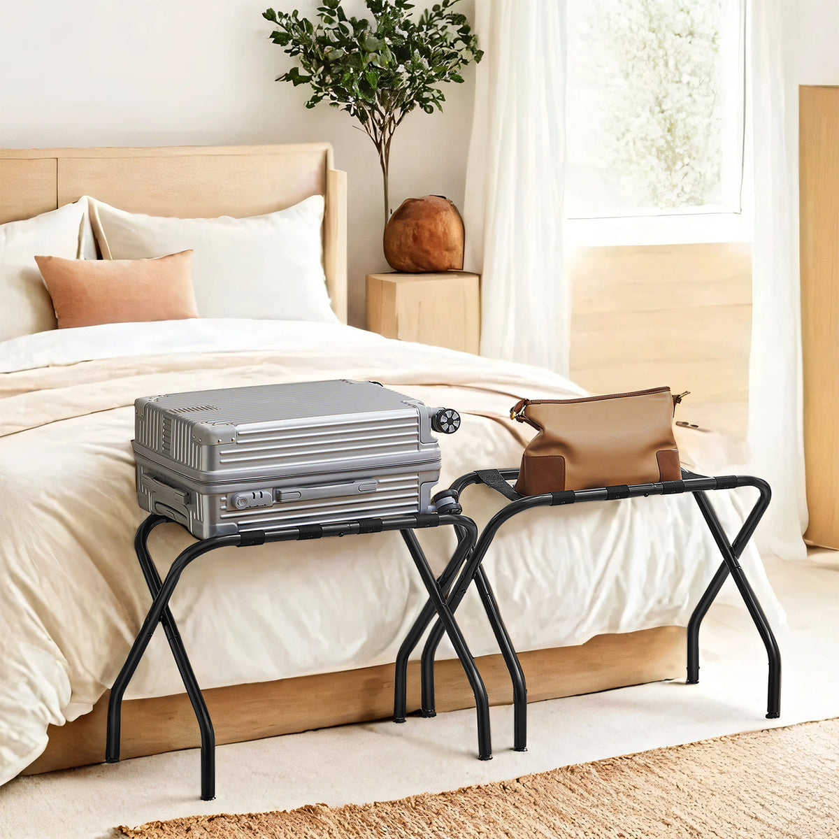 LEDREM Set of 2 Luggage Rack for Guest Room, Foldable Suitcase Stands, for Hotel, Bedroom, 27.4 x 16.5 x 20.5 Inches, Black