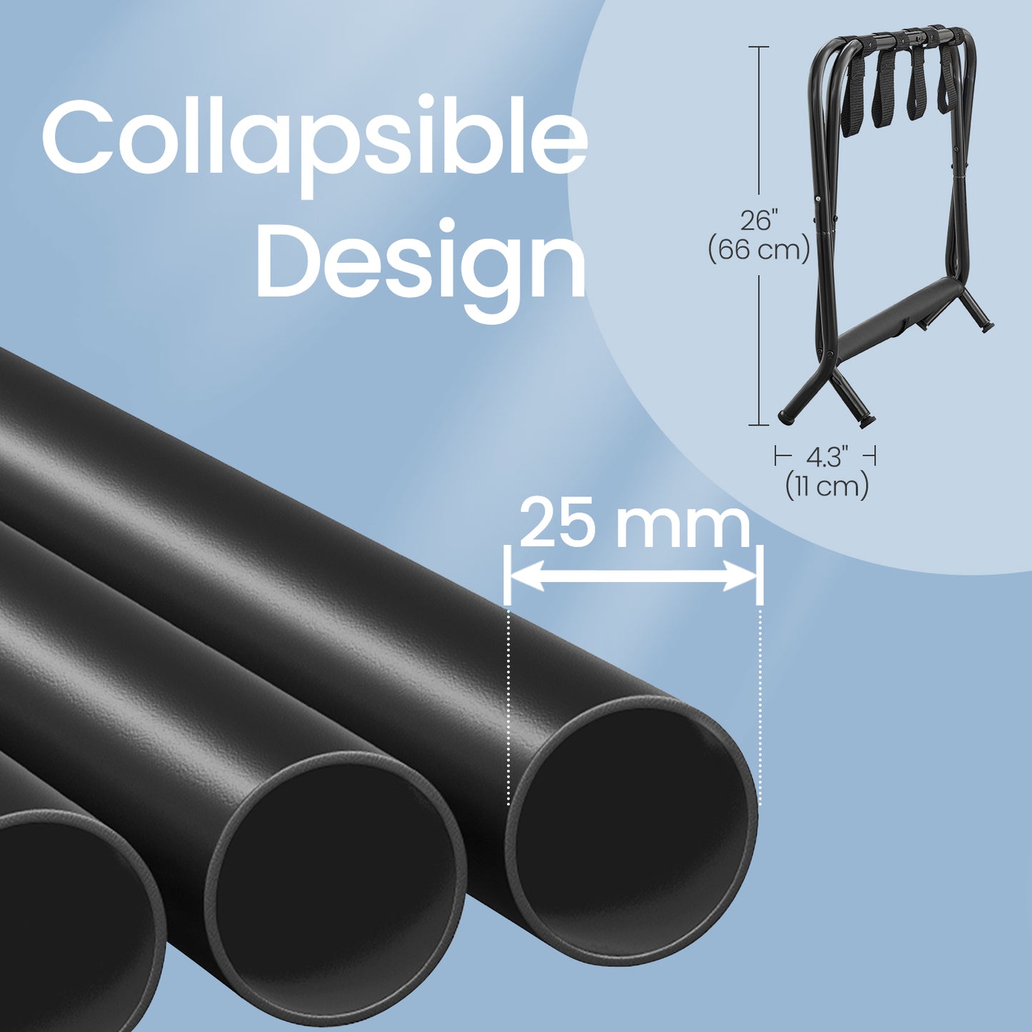 Luggage Racks Set of 2, Foldable Steel Frame with Storage Shelf & Hook-and-Loop Fastener, for Suitcases up to 110 lb, Black