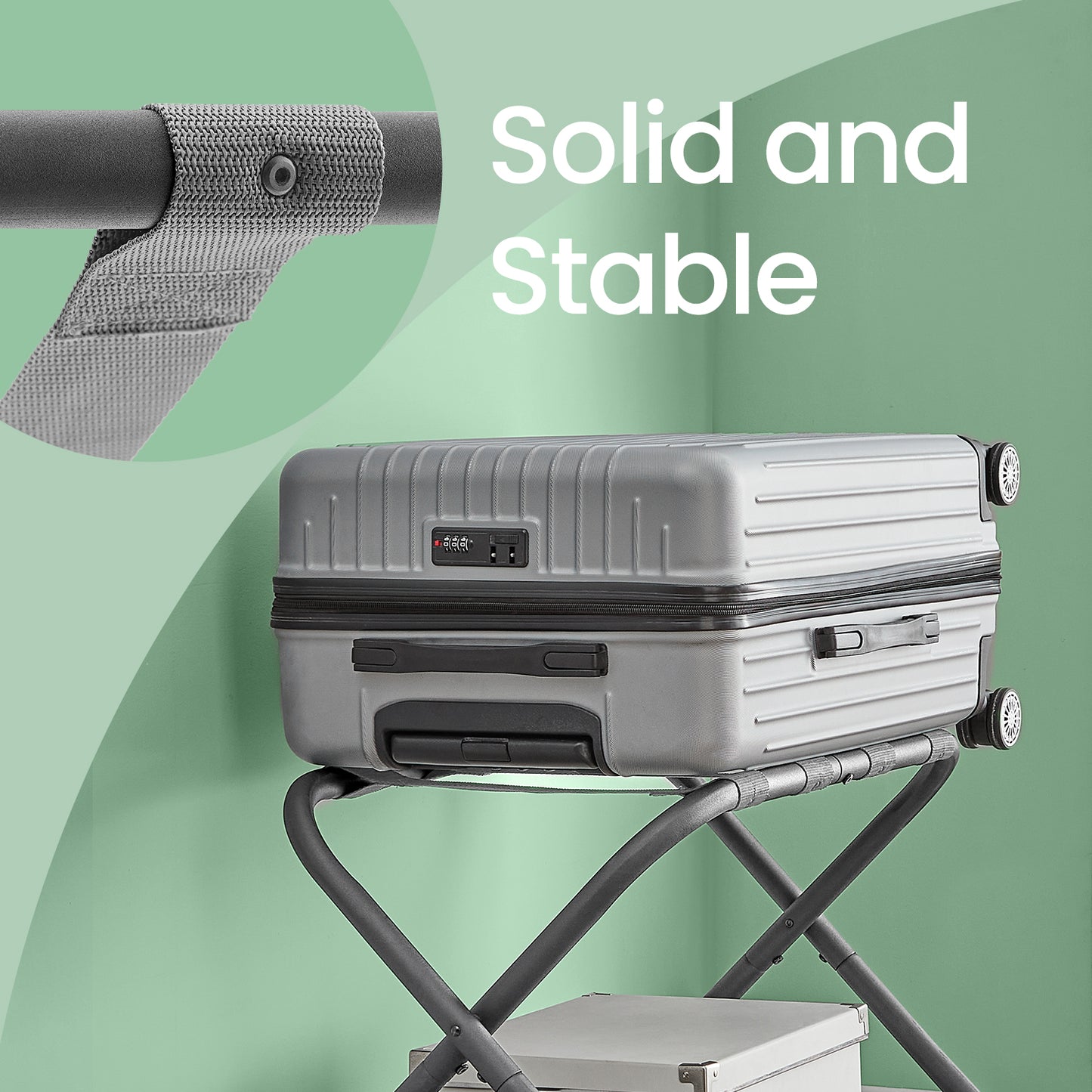 Luggage Racks, Set of 2, Foldable Suitcase Stand with Storage Shelf & Hook-and-Loop Fastener, for Bedroom,Hotel, Holds 110 lb, Slate Gray
