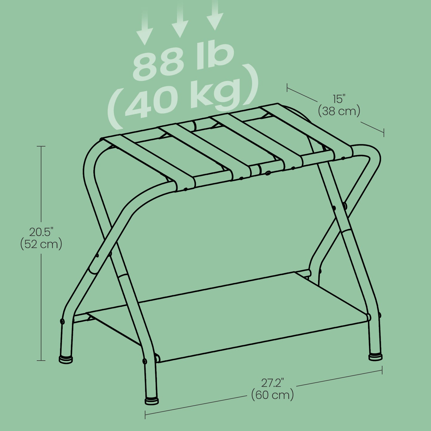Luggage Racks, Set of 2, Foldable Suitcase Stand with Storage Shelf & Hook-and-Loop Fastener, for Bedroom,Hotel, Holds 110 lb, Slate Gray