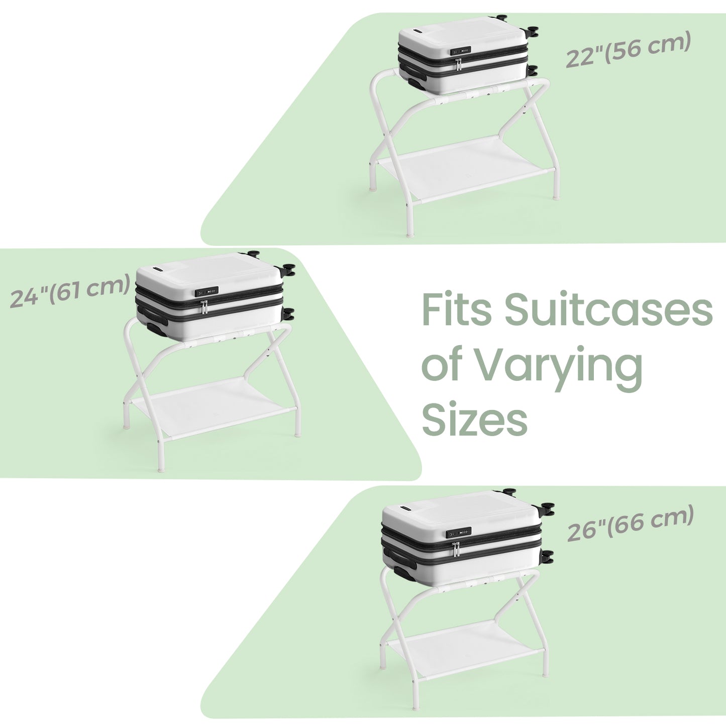 Luggage Racks, Set of 2 – Heavy-Duty Foldable Suitcase Stand with Storage Shelf & Non-Scratch Feet, for Bedroom,Guest Room,Hotel, Holds 110 lb, Cloud White
