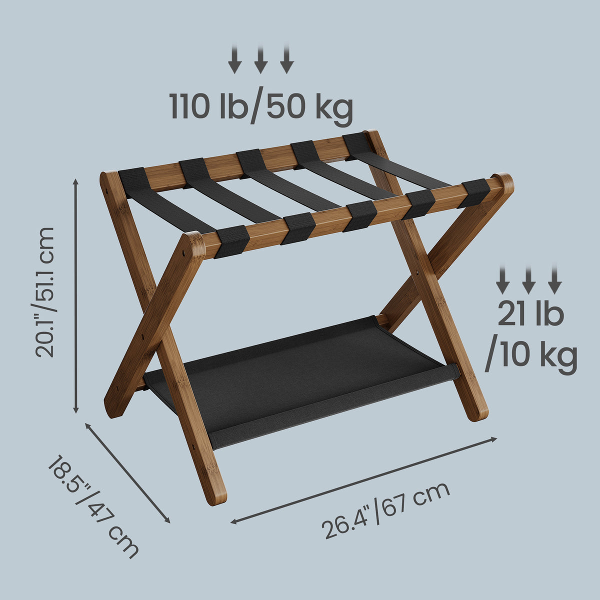 LEDREM Bamboo Suitcase Stand, Folding Luggage Rack, Heavy-Duty, Holds up to 131 lb, Walnut