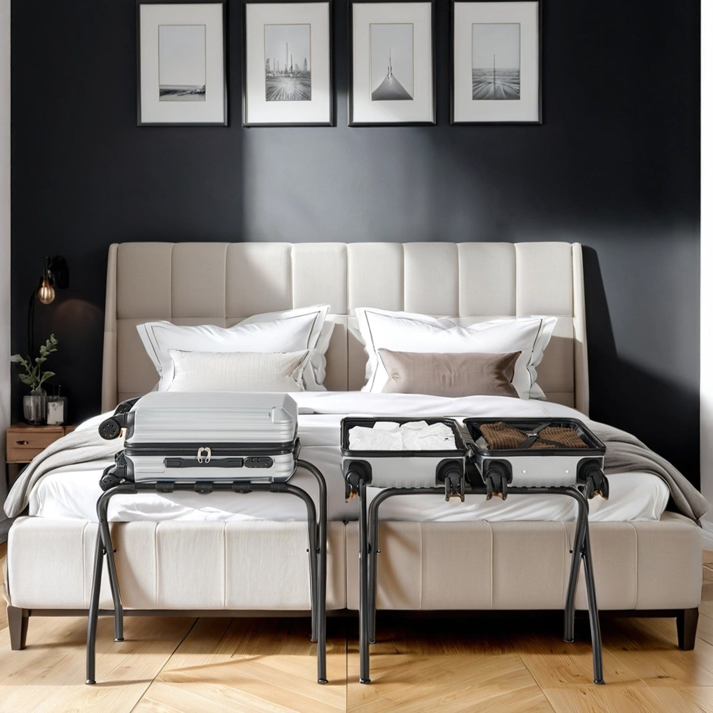 2-Pack Foldable Guest Room Luggage Racks, Steel Suitcase Stand with PP Feet, Space-Saving Design for Bedroom，Hotel, Black