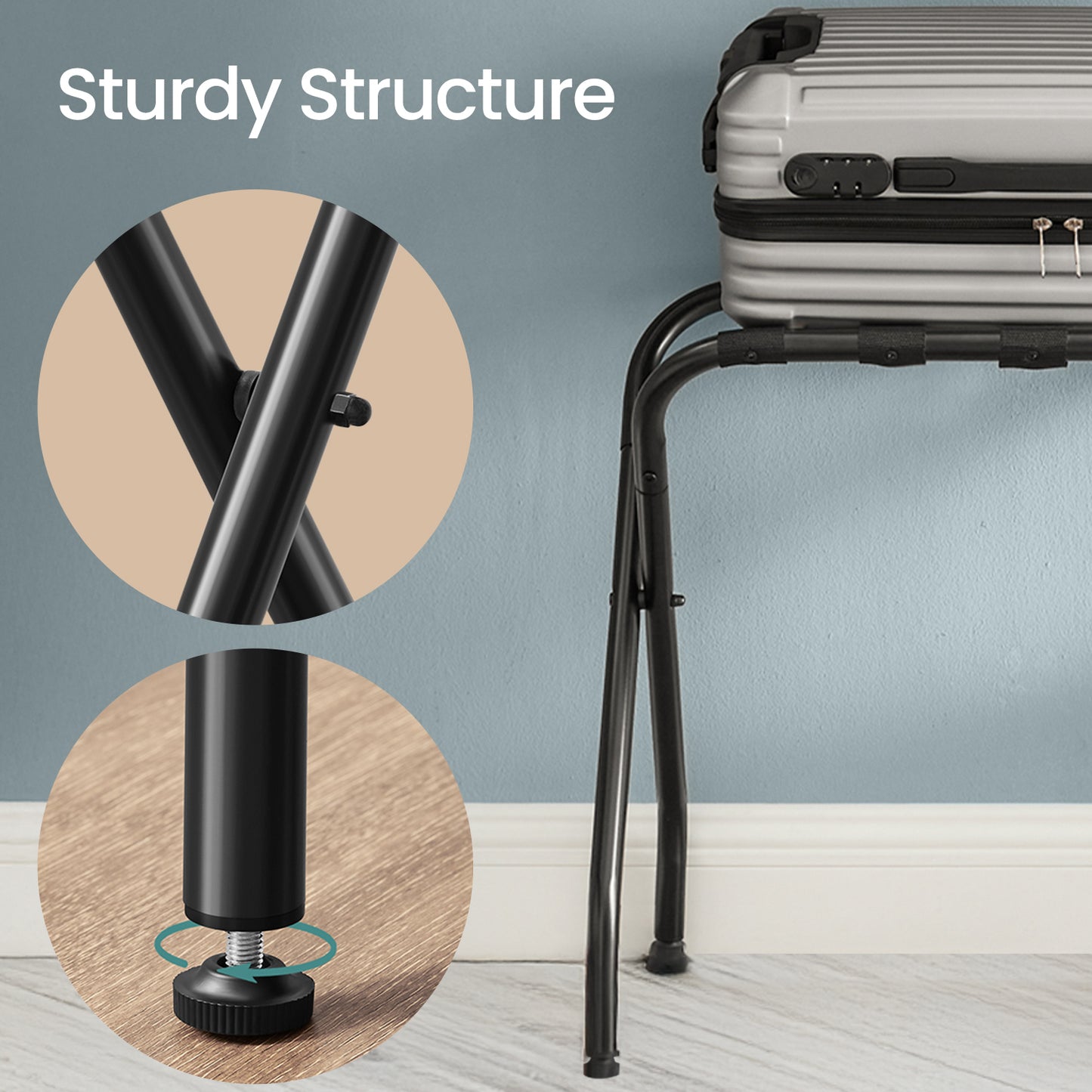 2-Pack Foldable Guest Room Luggage Racks, Steel Suitcase Stand with PP Feet, Space-Saving Design for Bedroom，Hotel, Black