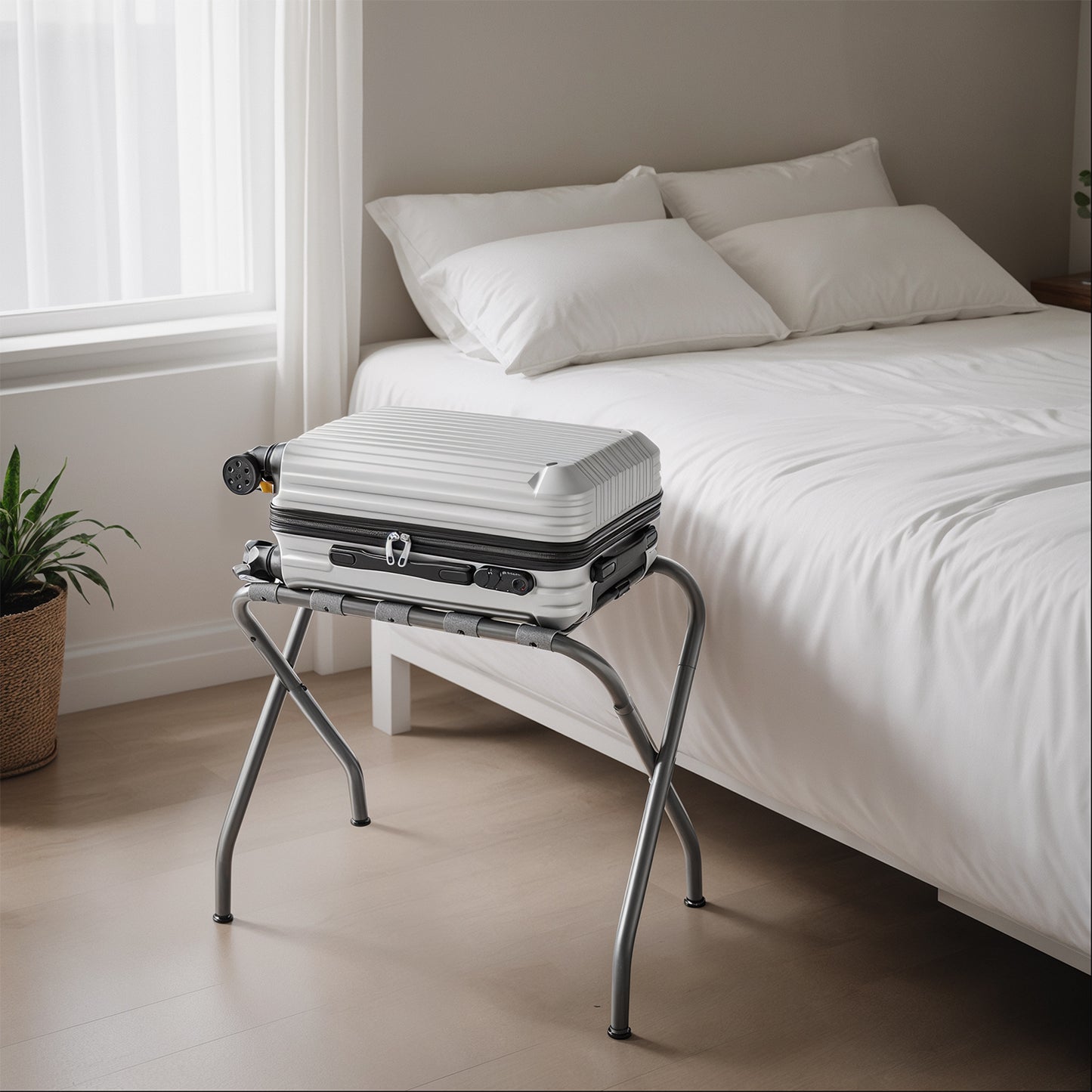 Luggage Rack, Pack of 2, Foldable Suitcase Stand for Guest Room & Bedroom, Steel Frame, Space-Saving Storage, Gray