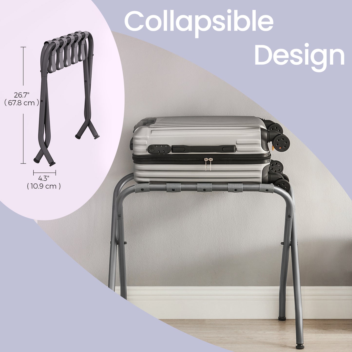 Luggage Rack, Pack of 2, Foldable Suitcase Stand for Guest Room & Bedroom, Steel Frame, Space-Saving Storage, Gray
