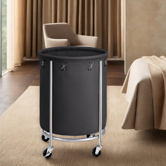 45-Gal Rolling Laundry Cart with Wheels, Steel Frame & Removable Bag, 4 Casters (2 Brakes), Heavy-Duty, Black and Silver