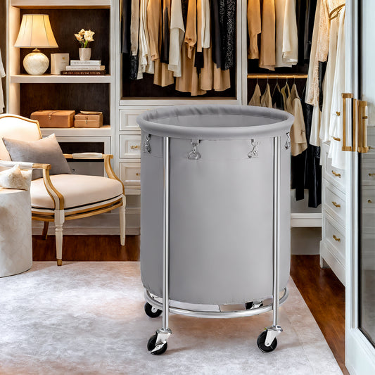 45-Gallon Rolling Laundry Hamper with Wheels, Steel Frame & Removable Bag, 4 Casters with Brakes, Gray and Silver