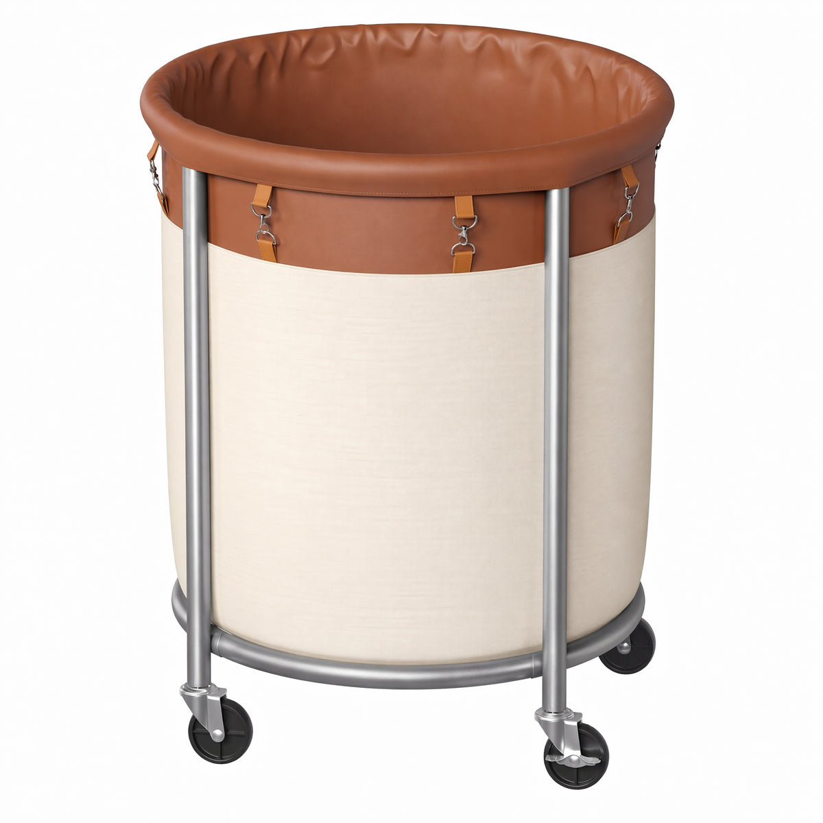 LEDREM 170L Rolling Laundry Hamper, Heavy-Duty Basket with Steel Frame, Removable Bag, for Home, Wheels, Tan and White