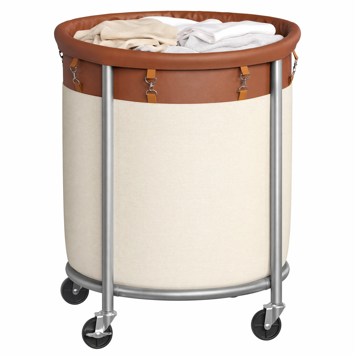 LEDREM 170L Rolling Laundry Hamper, Heavy-Duty Basket with Steel Frame, Removable Bag, for Home, Wheels, Tan and White
