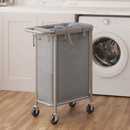 23.8-Gal Rolling Laundry Hamper with Wheels, Steel Frame & Removable Liner, Space-Saving Design, Dove Grey