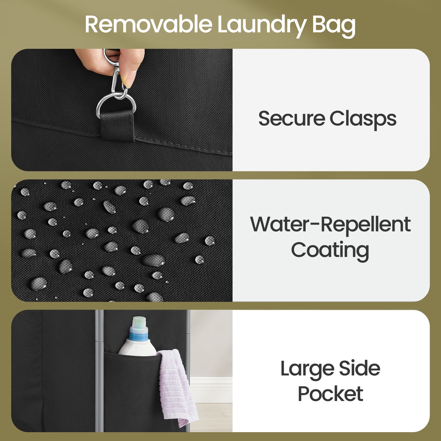 2-Section Rolling Laundry Hamper with Removable Liners, Steel Frame, Wheels & Brakes, 37-Gallon Capacity for Blankets & Clothes, Ink Black