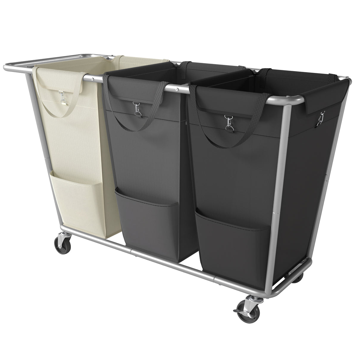 LEDREM 3-Section Rolling Laundry Sorter with Removable Bags,76.6 Gallons (290 L), 43.3 x 16.1 x 31.9 inches, Gray and Black