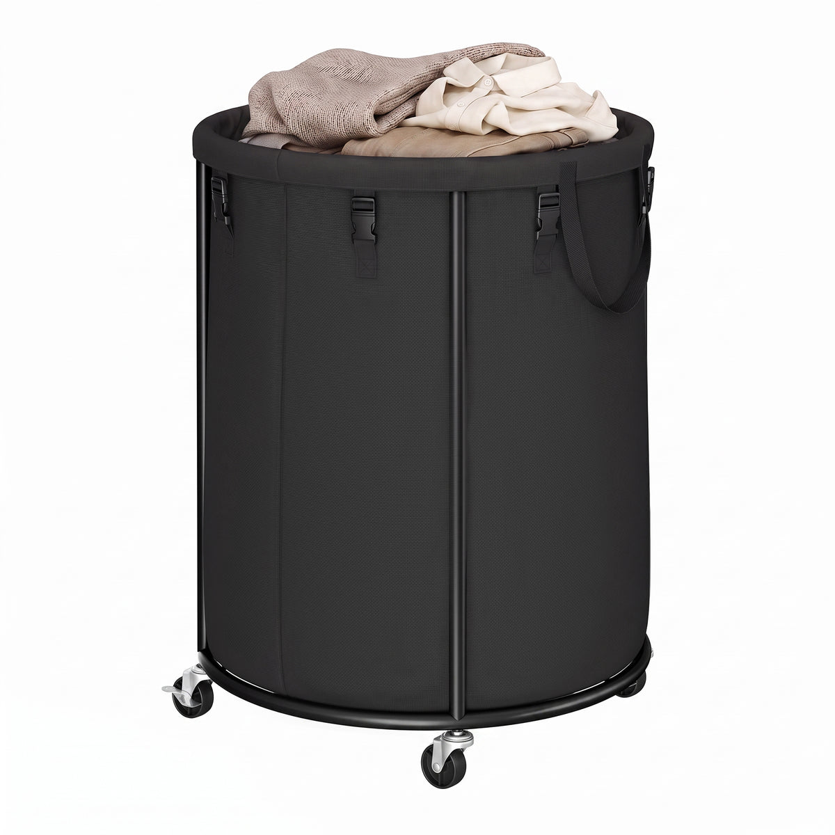 Large Clothes Hamper, Rolling Laundry Cart with Wheels, 45 Gal., 21.7 x 21.7 x 29.9 inches, Black