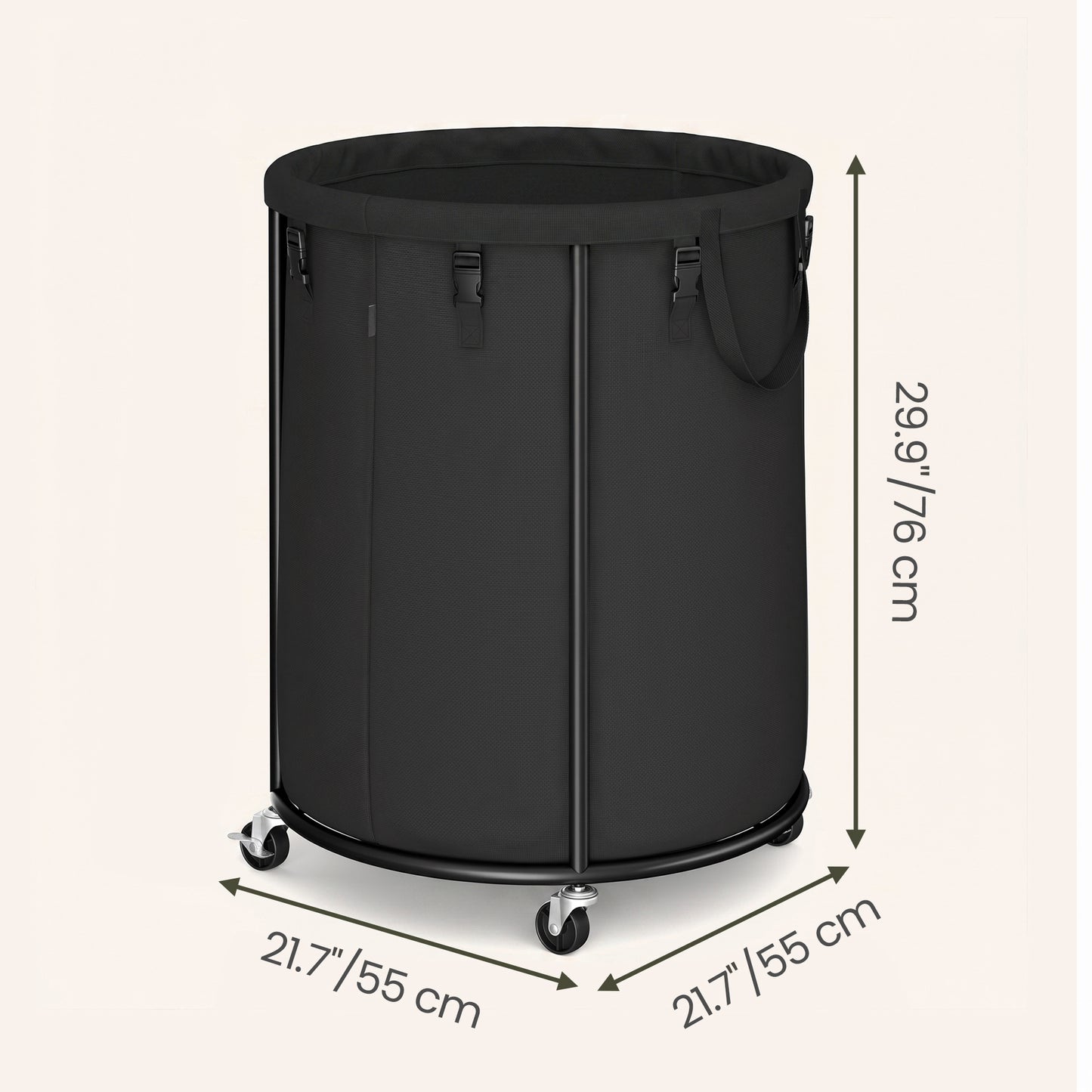 Large Clothes Hamper, Rolling Laundry Cart with Wheels, 45 Gal., 21.7 x 21.7 x 29.9 inches, Black
