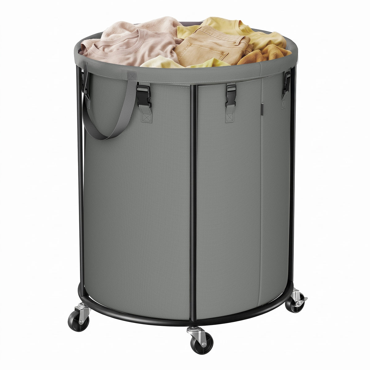 Large Clothes Hamper, Rolling Laundry Cart with Wheels, 45 Gal., 21.7 x 21.7 x 29.9 inches, Grey
