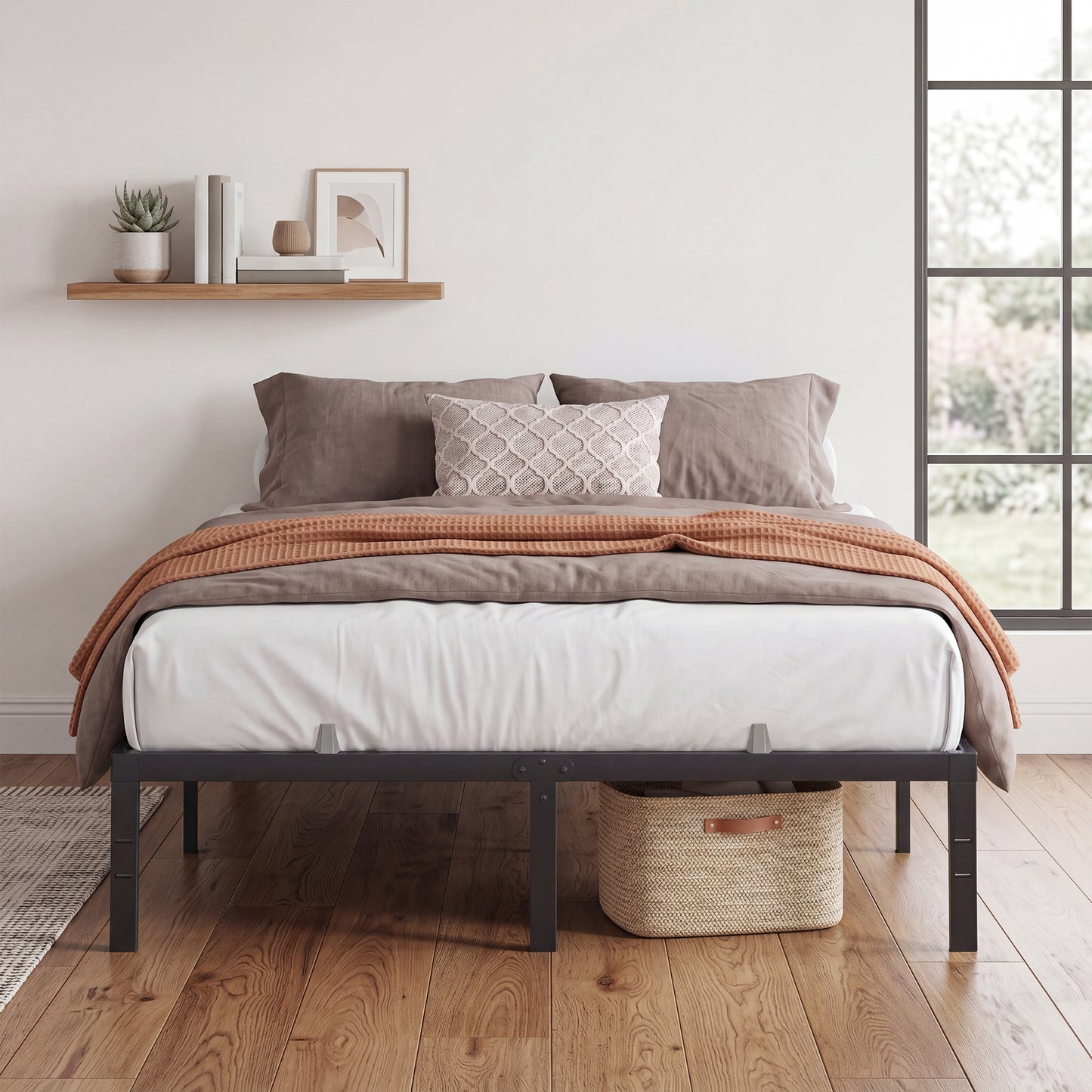 Heavy Duty Metal Bed Frame, 14" Tall Platform Bed, 1100 lb Capacity, No Box Spring Needed, Under-Bed Storage, Easy Assembly, Mattress Retainers, Matte Black