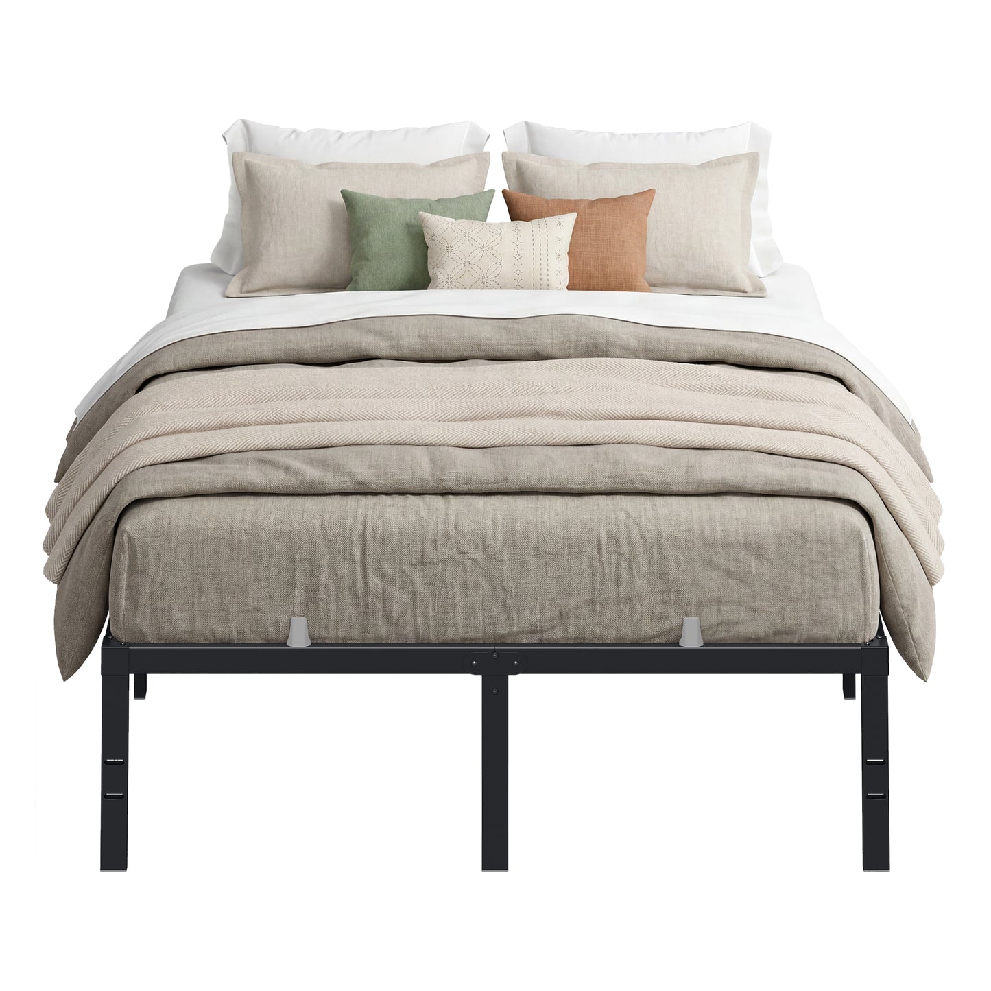 Heavy Duty Full Bed Frame, 16" Tall Platform Bed, 1100 lb Capacity, No Box Spring Needed, Under-Bed Storage, Easy Assembly, Mattress Retainers, Matte Black