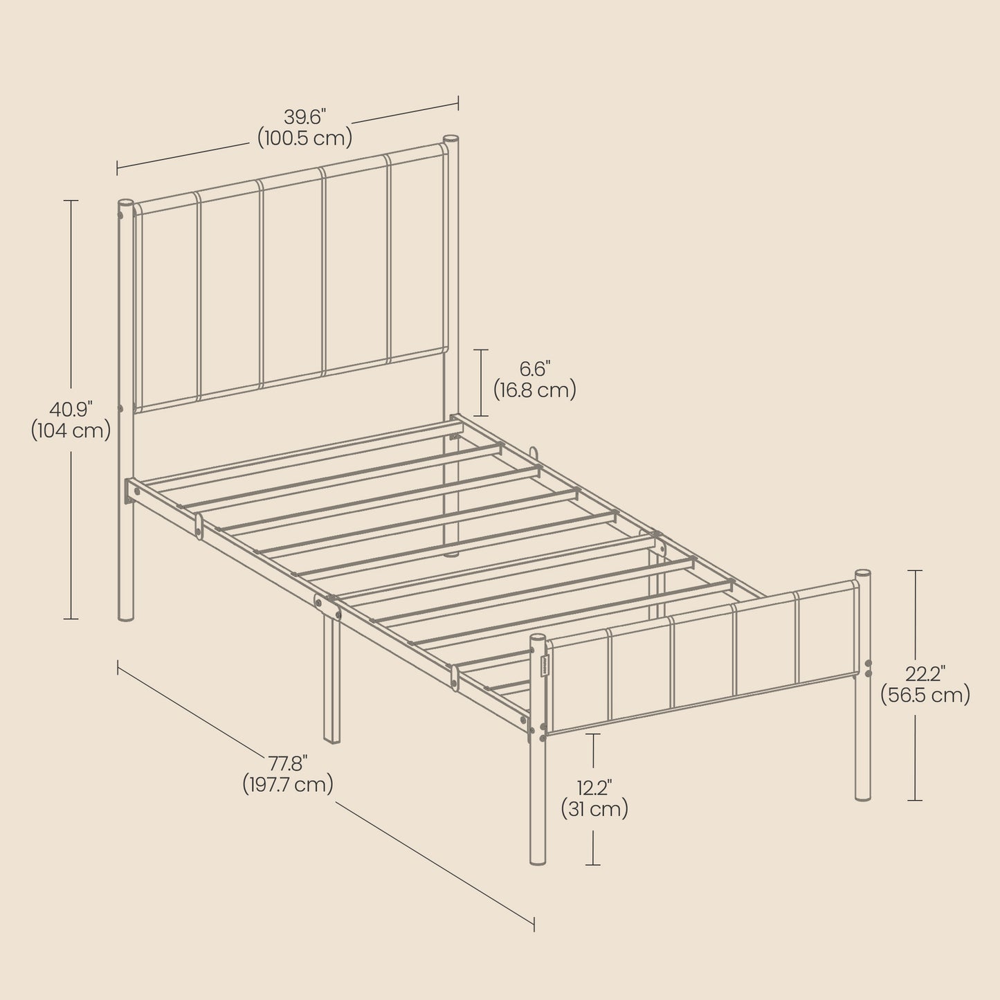 Twin Size Metal Bed Frame with Upholstered Headboard and Footboard, 12.4-Inch Underbed Clearance, 550 lb Capacity, Easy Assembly, Dove Gray