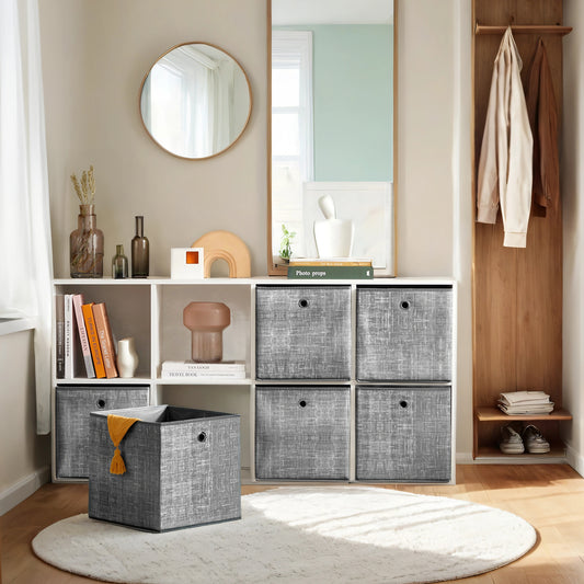 Storage Cube Organizer - 6-Pack Foldable Fabric Bins with Handles, 11" Shelving System for Clothes, Toys, Cattail Gray