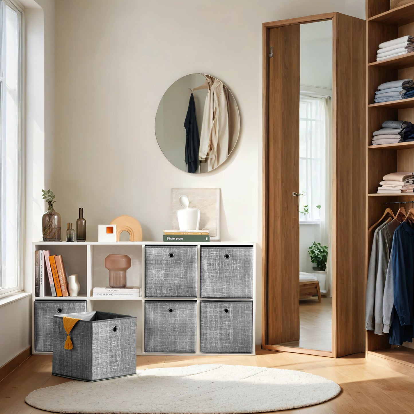Storage Cube Organizer - 6-Pack Foldable Fabric Bins with Handles, 11" Shelving System for Clothes, Toys, Cattail Gray