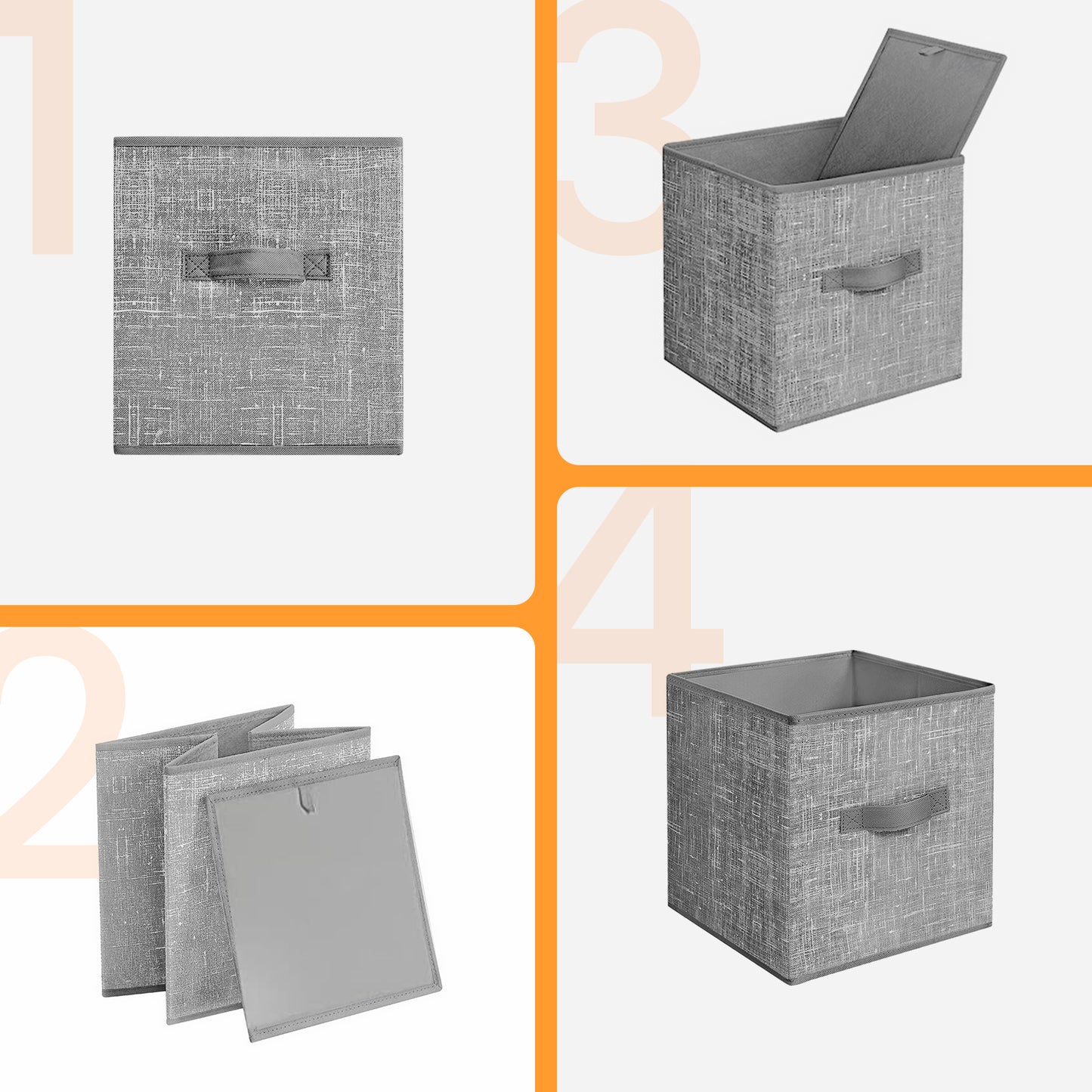 Storage Cube Organizer - 6-Pack Foldable Fabric Bins with Handles, 11" Shelving System for Clothes, Toys, Cattail Gray