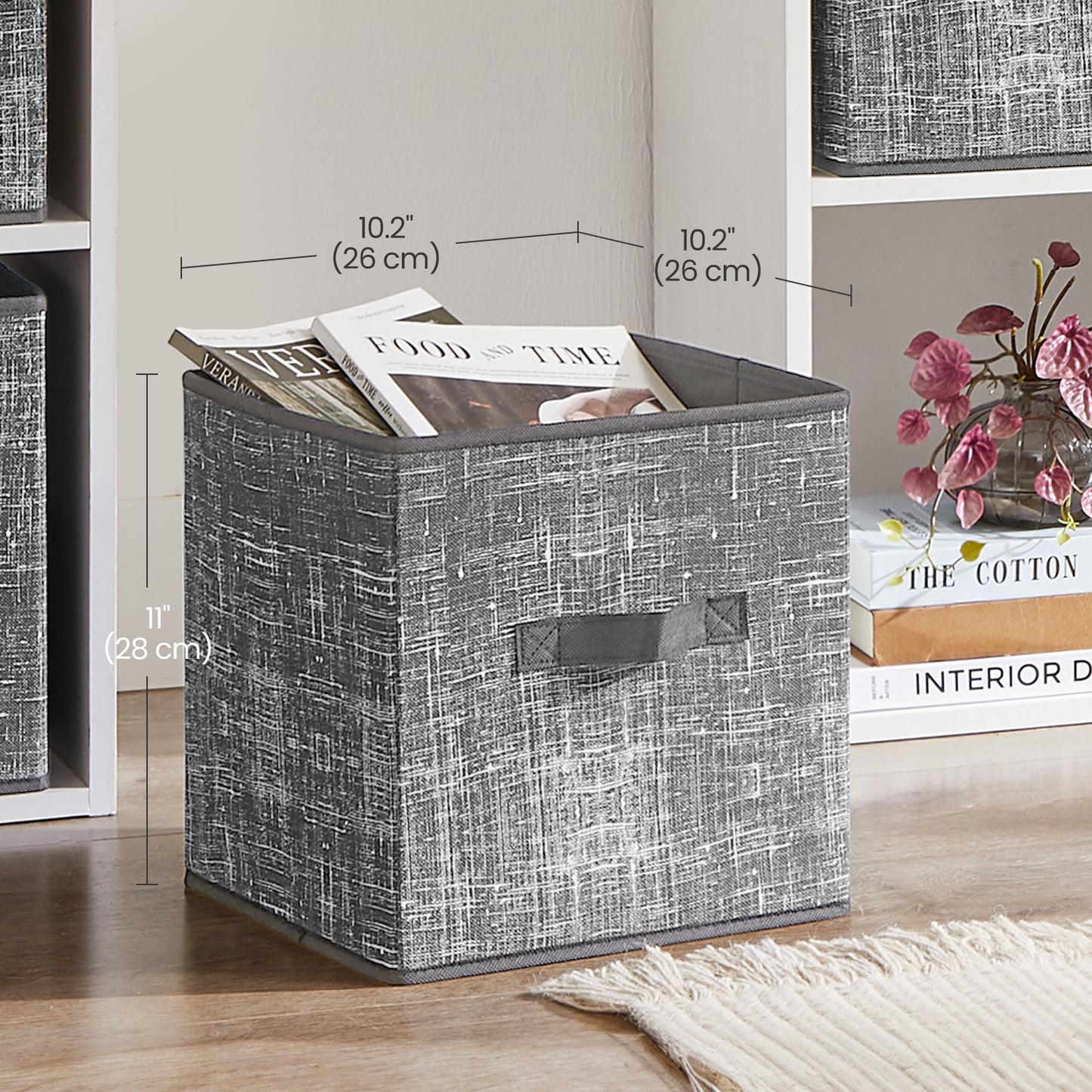 Storage Cube Organizer - 6-Pack Foldable Fabric Bins with Handles, 11" Shelving System for Clothes, Toys, Cattail Gray
