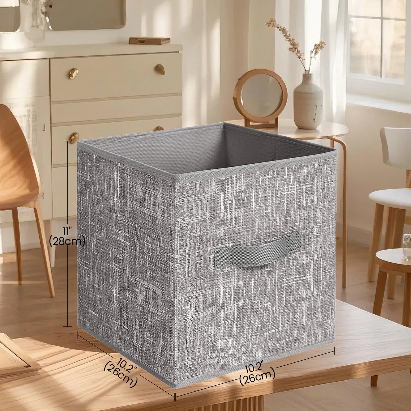 Storage Cubes Organizer - 6-Pack Foldable Fabric Bins with Double Handles, 11" Shelving System for Clothes, Toys, Taupe