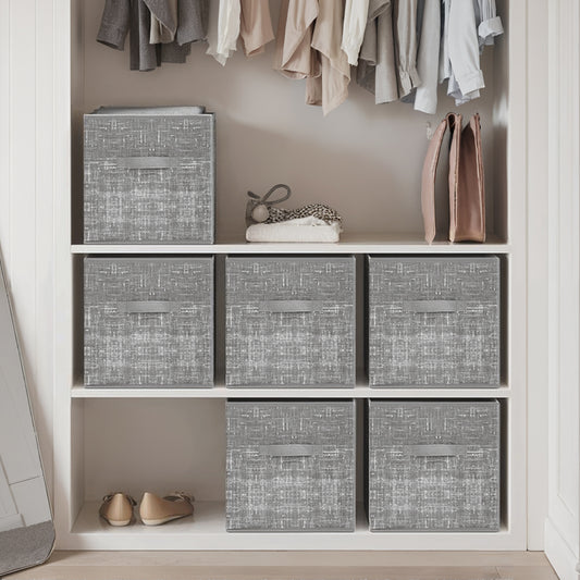 Storage Cube Organizer - 6-Pack Foldable Fabric Bins with Handles, 12" Shelving System for Clothes, Toys, Cattail Gray