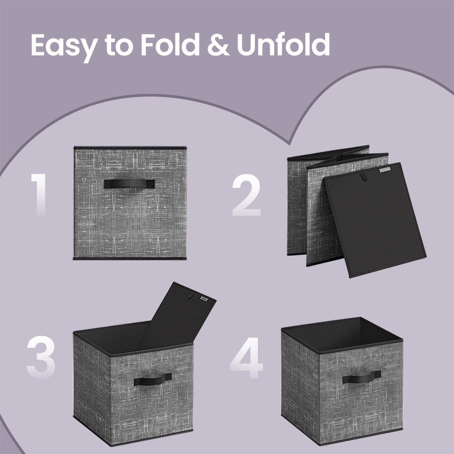 Storage Cube Organizer - 6-Pack Foldable Fabric Bins with Handles, 13" Shelving System for Clothes, Toys, IKEA Compatible, Classic Black