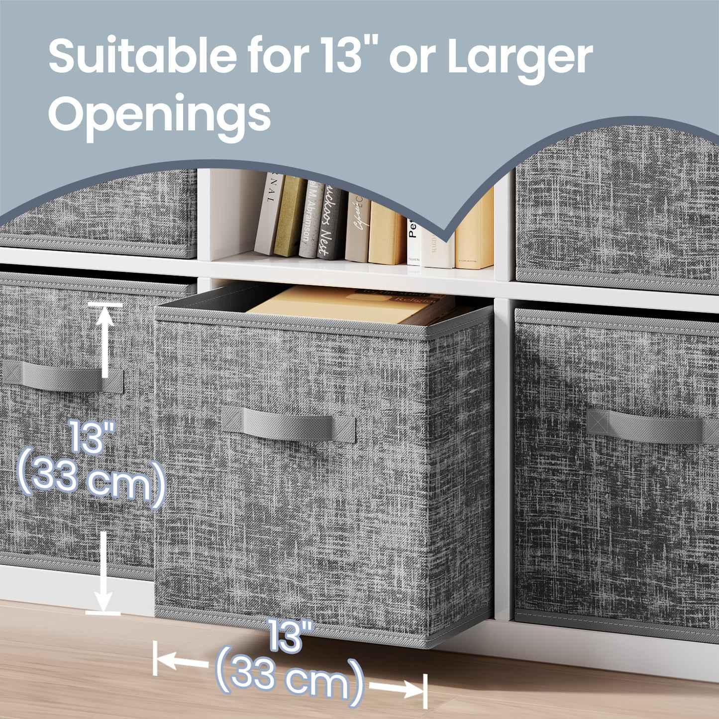 Storage Cube Organizer - 6-Pack Foldable Fabric Bins with Handles, 13" IKEA Compatible Shelving System, Cattail Gray