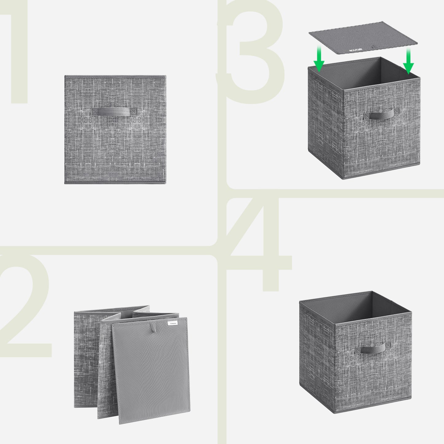 Set of 10 Foldable Fabric Storage Cubes, 10.2 Inch Closet Organizer Bins with Handles for Shelves, Cattail Gray