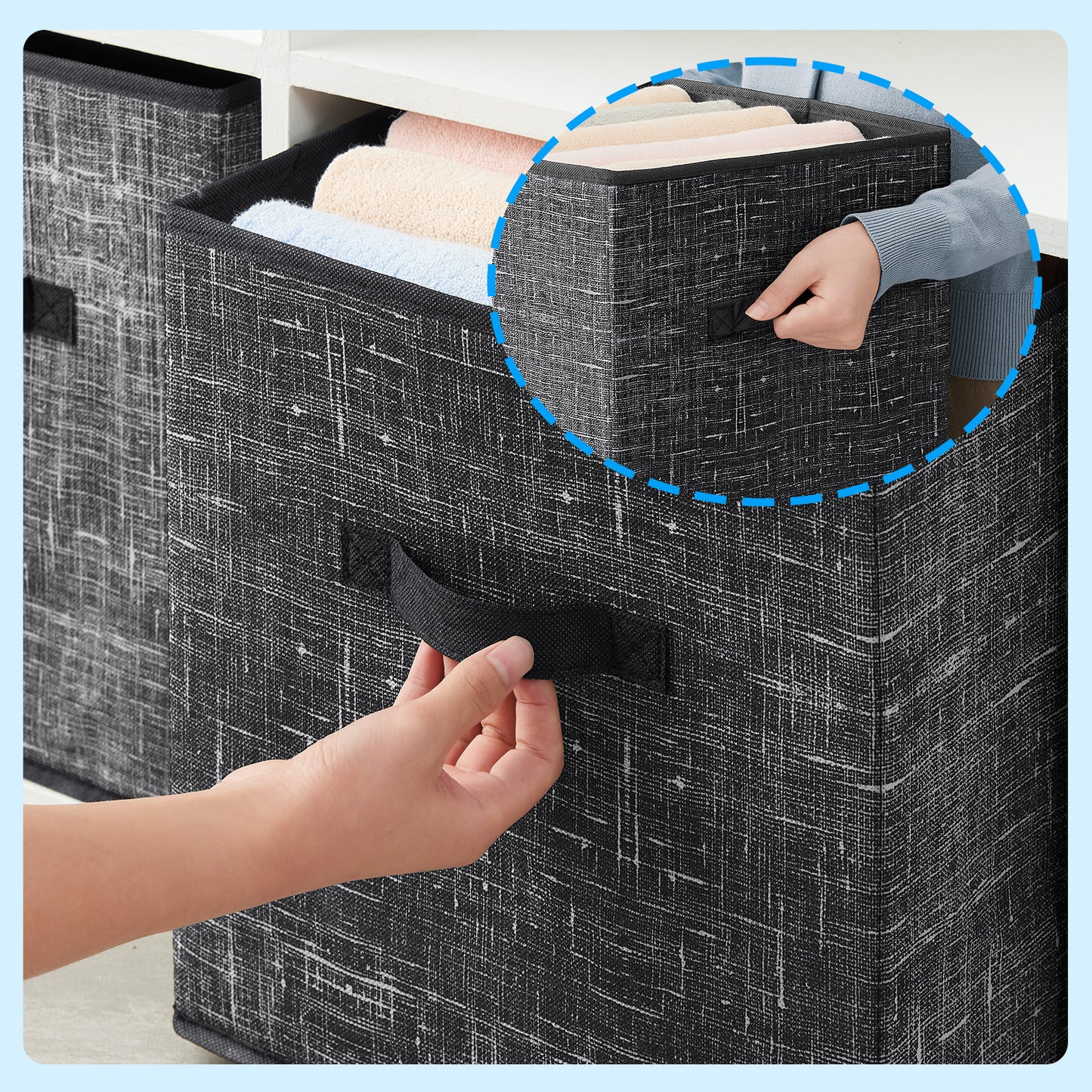 Set of 8 Foldable Storage Cubes, 10.2" Fabric Bins with Handles for Shelves, Closet Organizers for Clothes and Toys, Ink Black