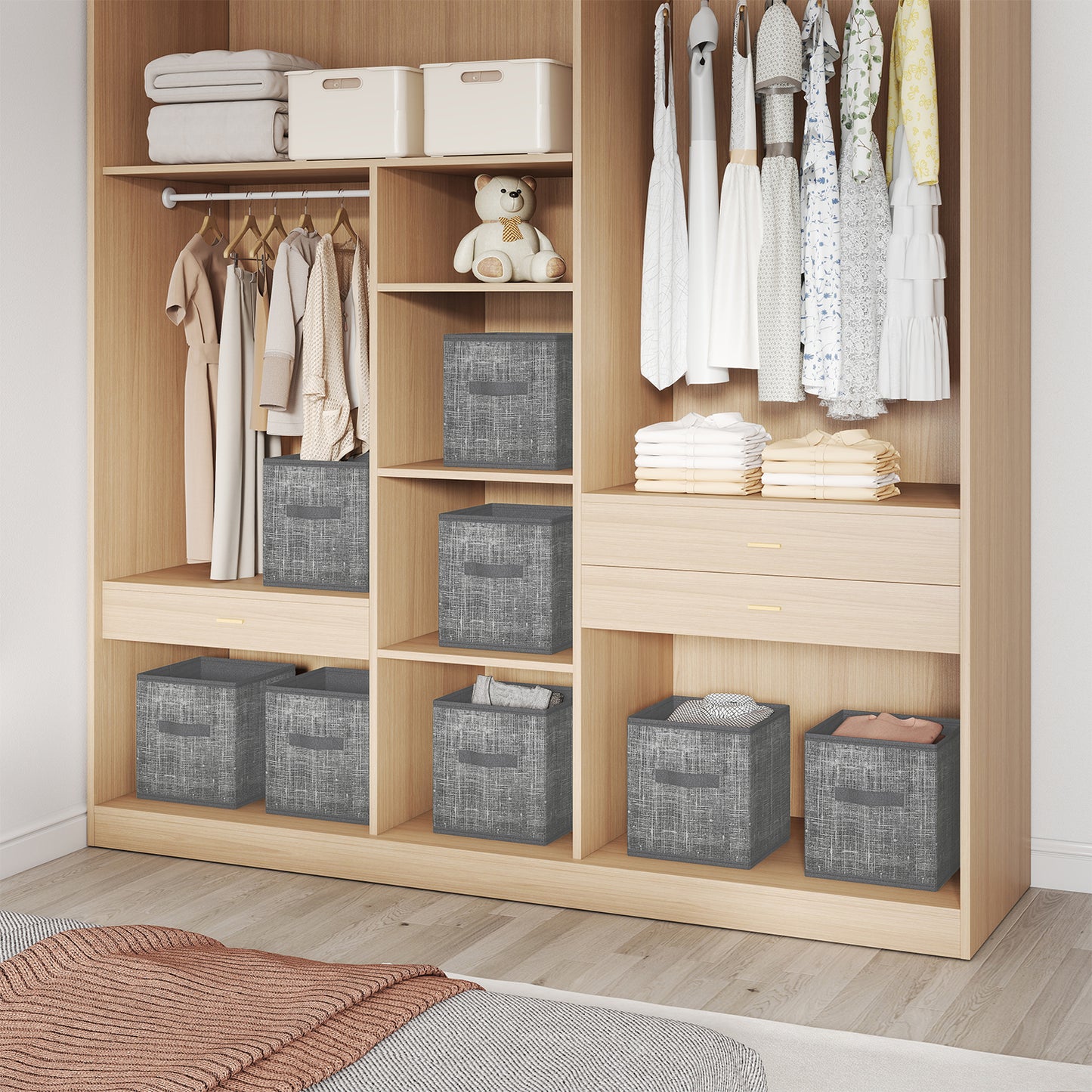 Set of 8 Foldable Storage Cubes, 10.2" Non-Woven Fabric Bins with Handles for Shelves and Closet Organizers, Cattail Gray