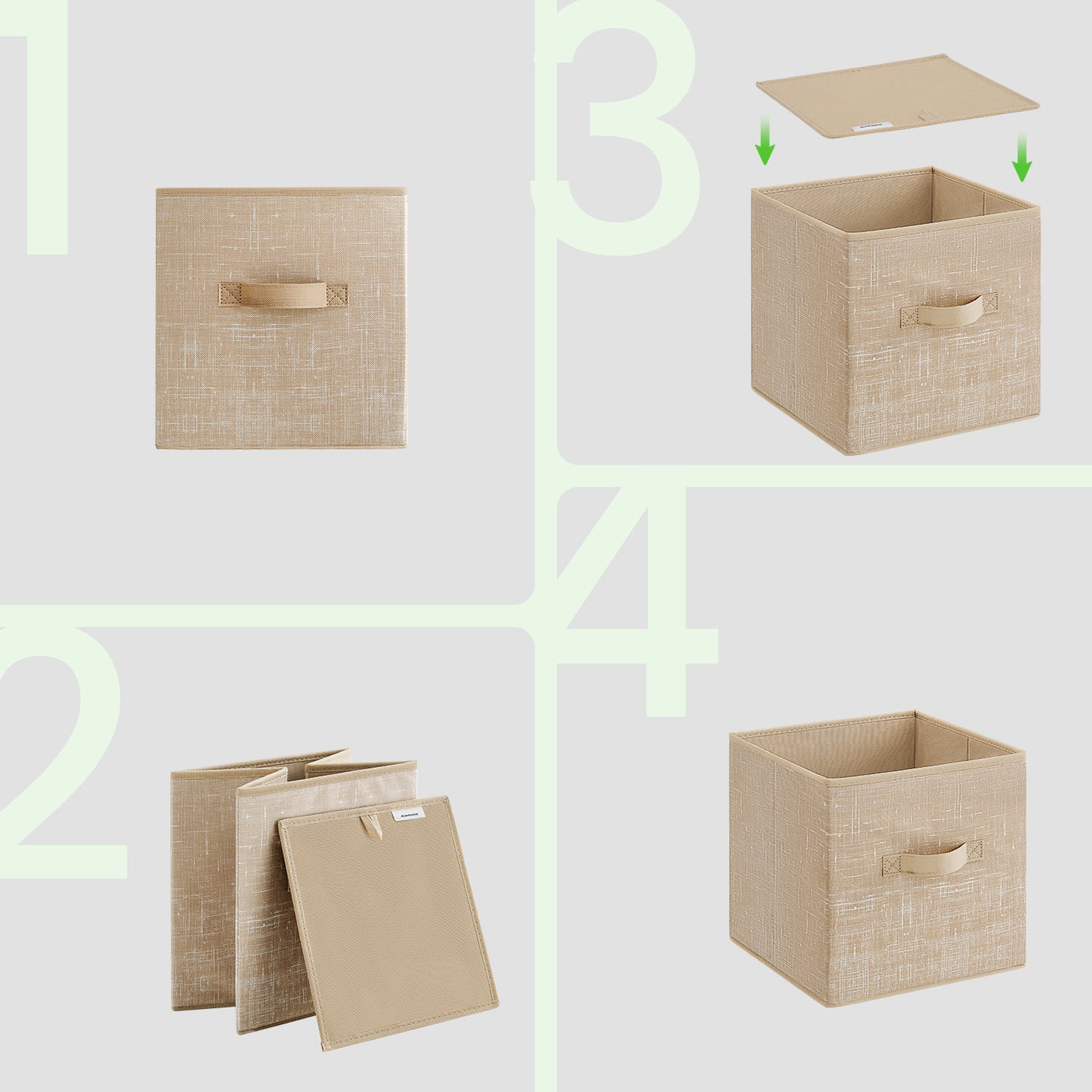 Set of 8 Foldable Storage Cubes, 10.2" Fabric Bins with Handles for Closet Organizers and Shelves, Sand Beige