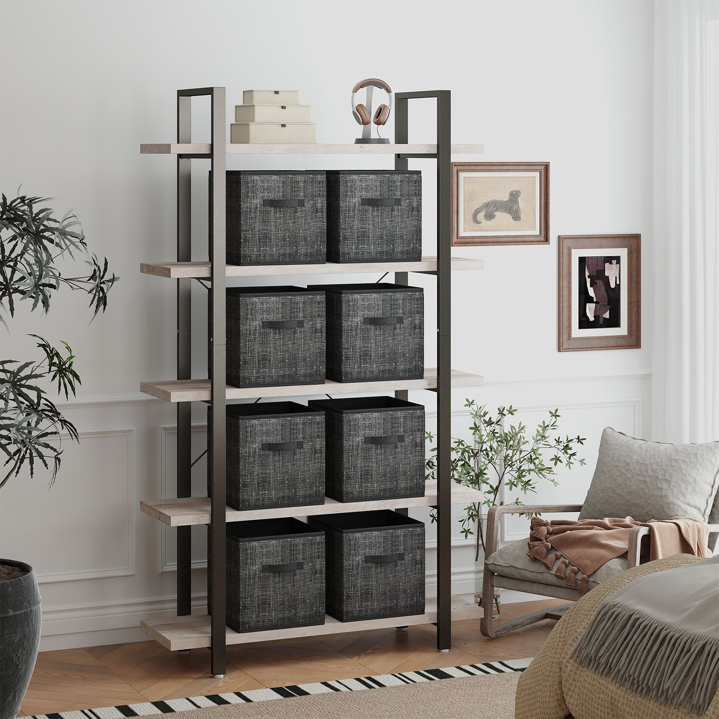 Set of 8 Foldable Fabric Storage Cubes, 13-Inch Closet Organizer Bins with Handles for Shelves, Ink Black