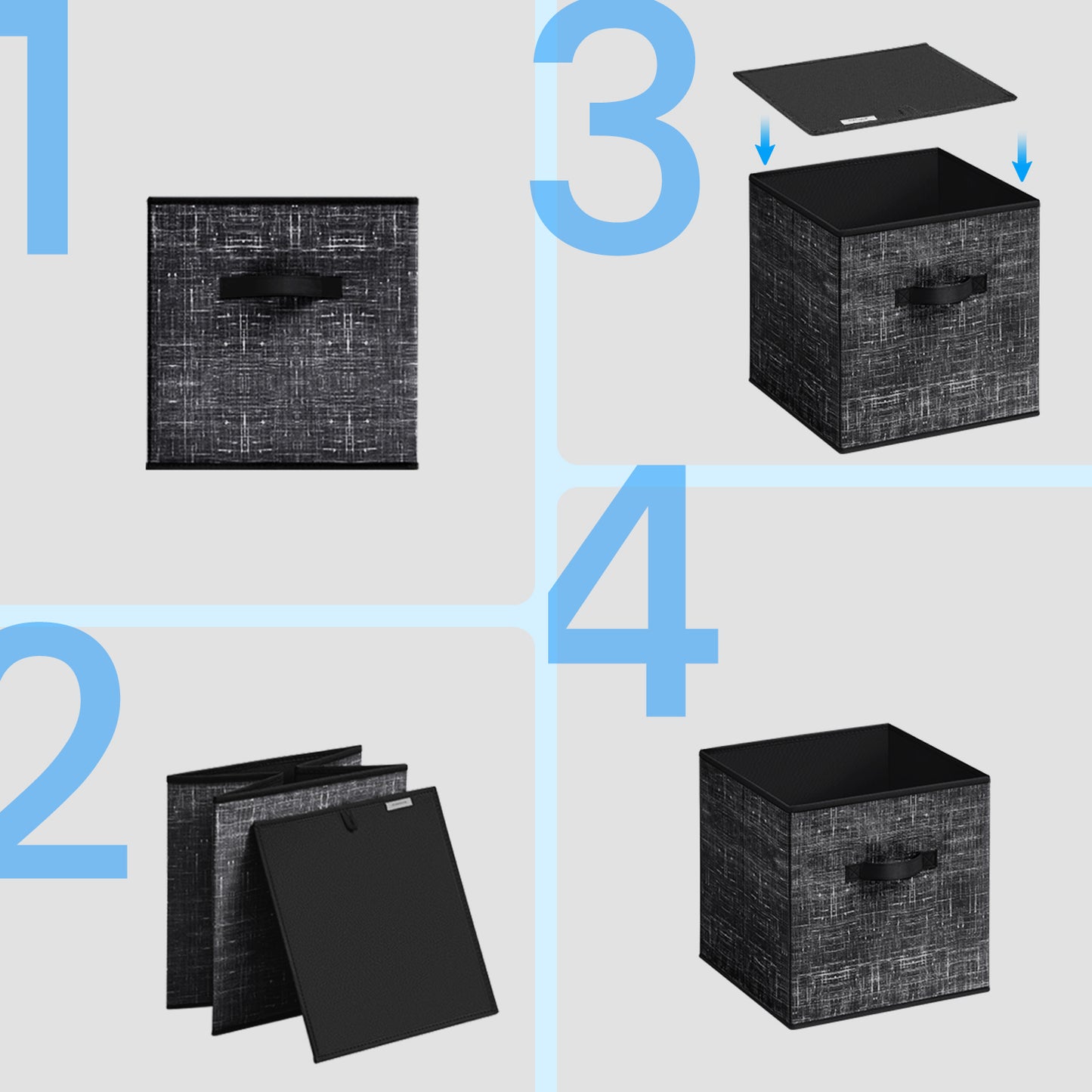 Set of 8 Foldable Fabric Storage Cubes, 13-Inch Closet Organizer Bins with Handles for Shelves, Ink Black