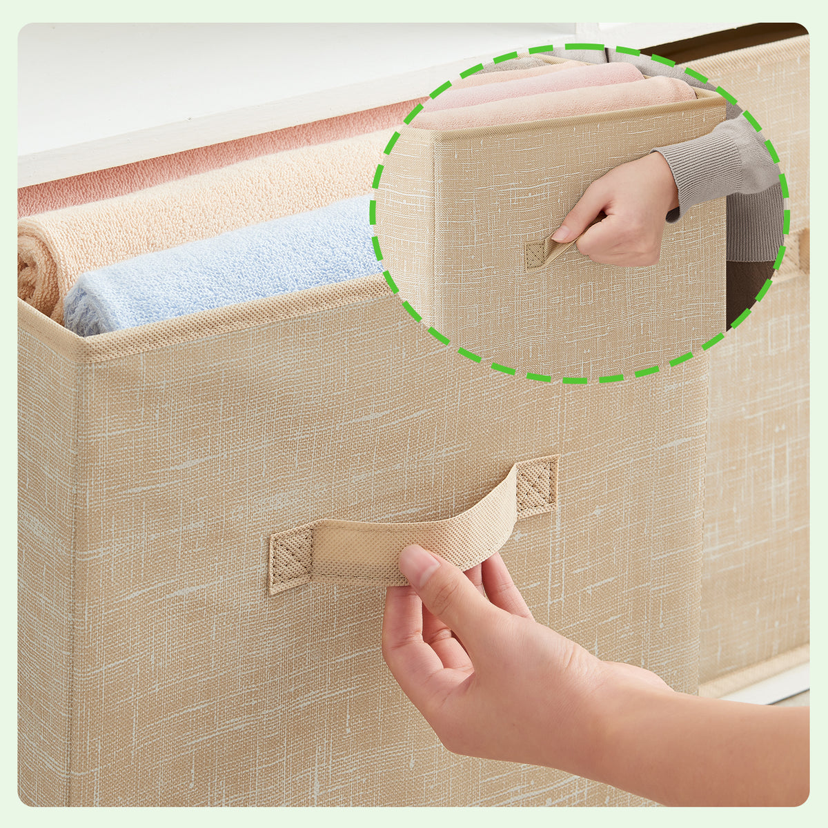 LEDREM Set of 8 Non-Woven Fabric,PP Plastic Storage Cubes, 13x13x13in Foldable Bins with Handles, for Closet Shelves, Beige