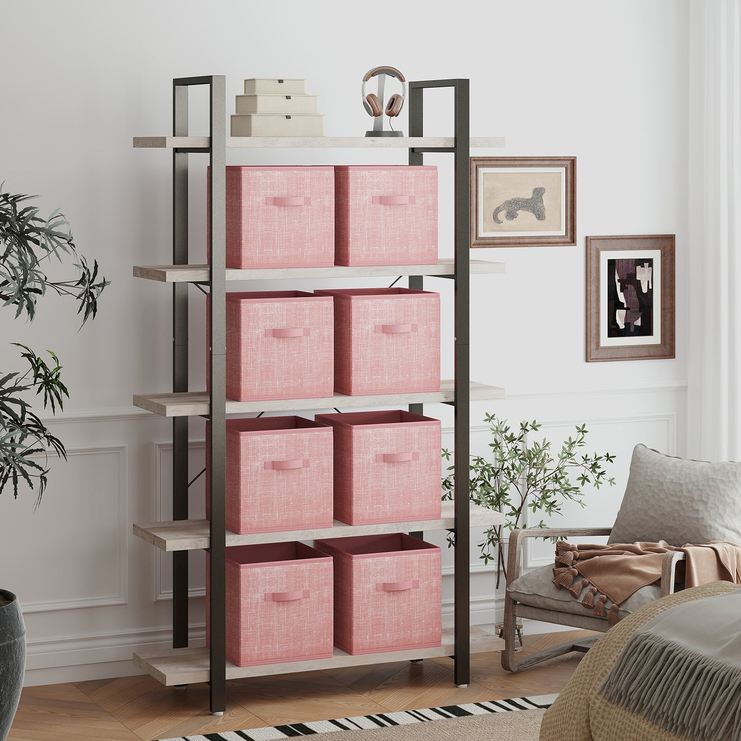 Set of 8 Foldable Fabric Storage Cubes, 13-Inch Closet Organizer Bins with Handles for Shelves, Jelly Pink