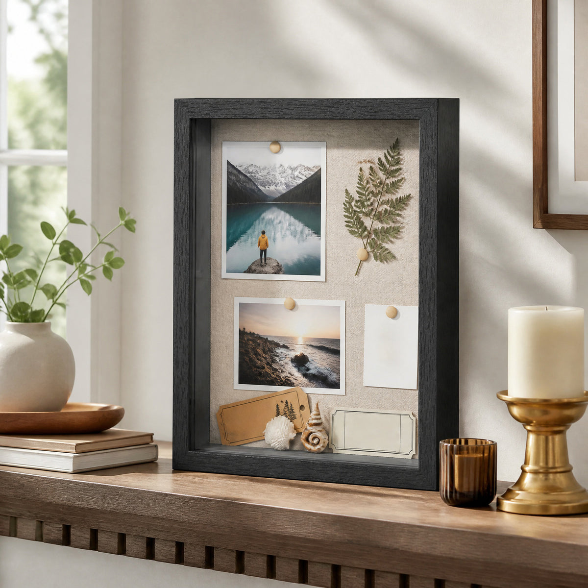LEDREM Shadow Box Frame 1.6-Inch Deep Display Case with Glass Front 8 x 10 Inches Ash Black
