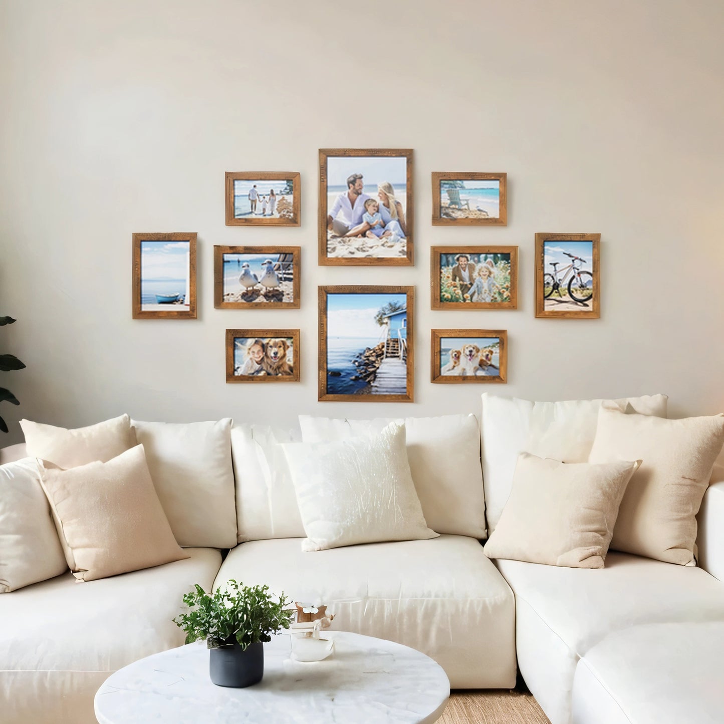 Collage Picture Frames Set of 10, Two 8x10, Four 5x7, Four 4x6, Wall or Table Display Photo Frames for Gallery Decor, Rustic Brown