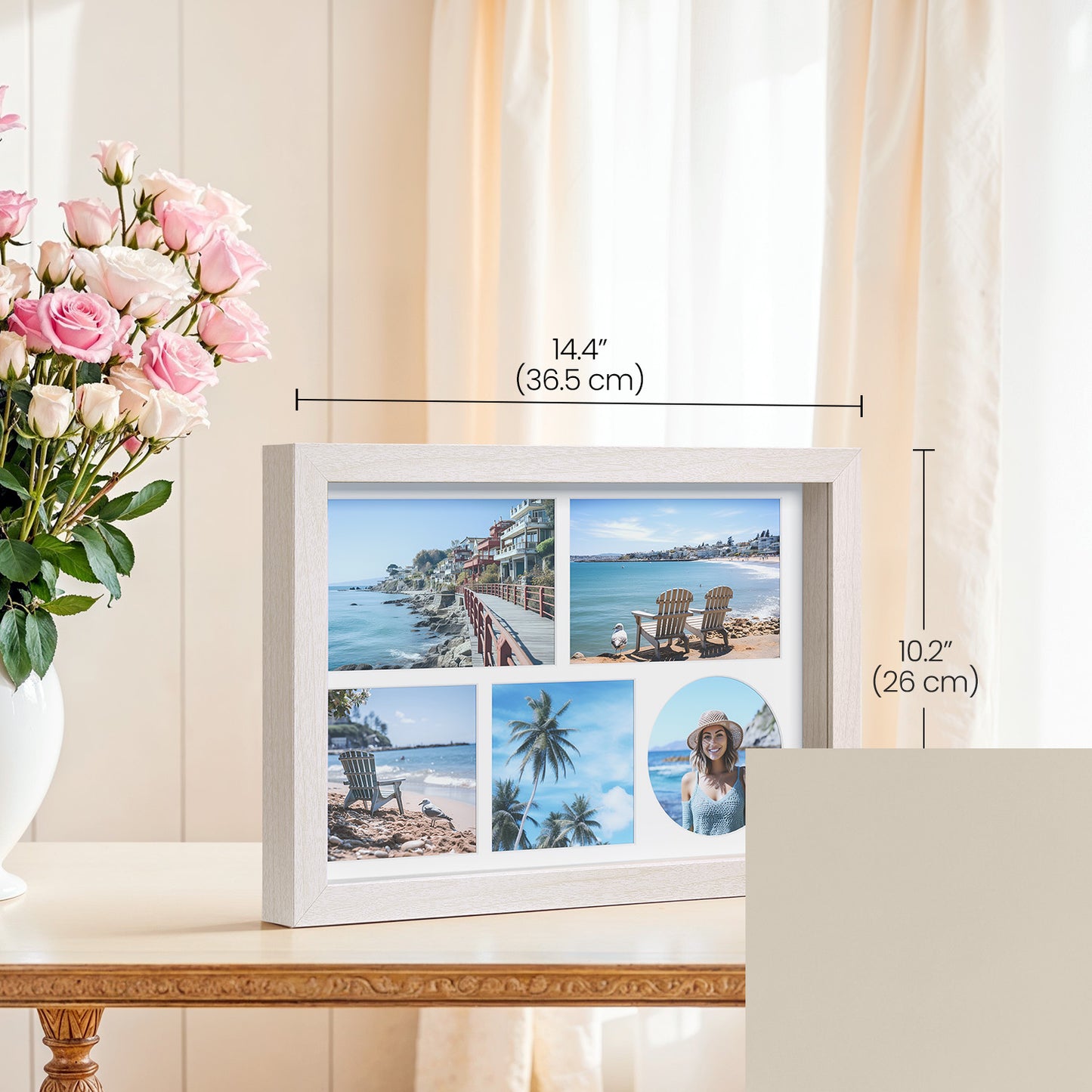 LEDREM Collage Picture Frame - 3 Mats Included, Multi-Size Photo Display, Shadow Box, Wall or Tabletop, Easy Installation, Rustic White
