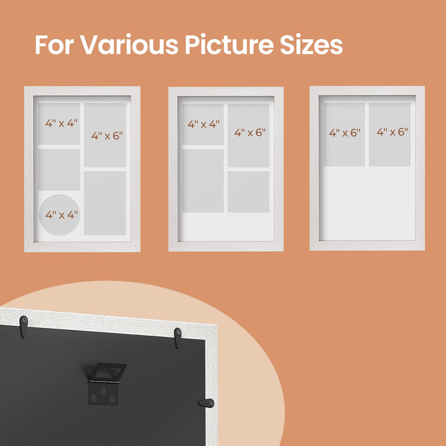 LEDREM Collage Picture Frame - 3 Mats Included, Multi-Size Photo Display, Shadow Box, Wall or Tabletop, Easy Installation, Rustic White