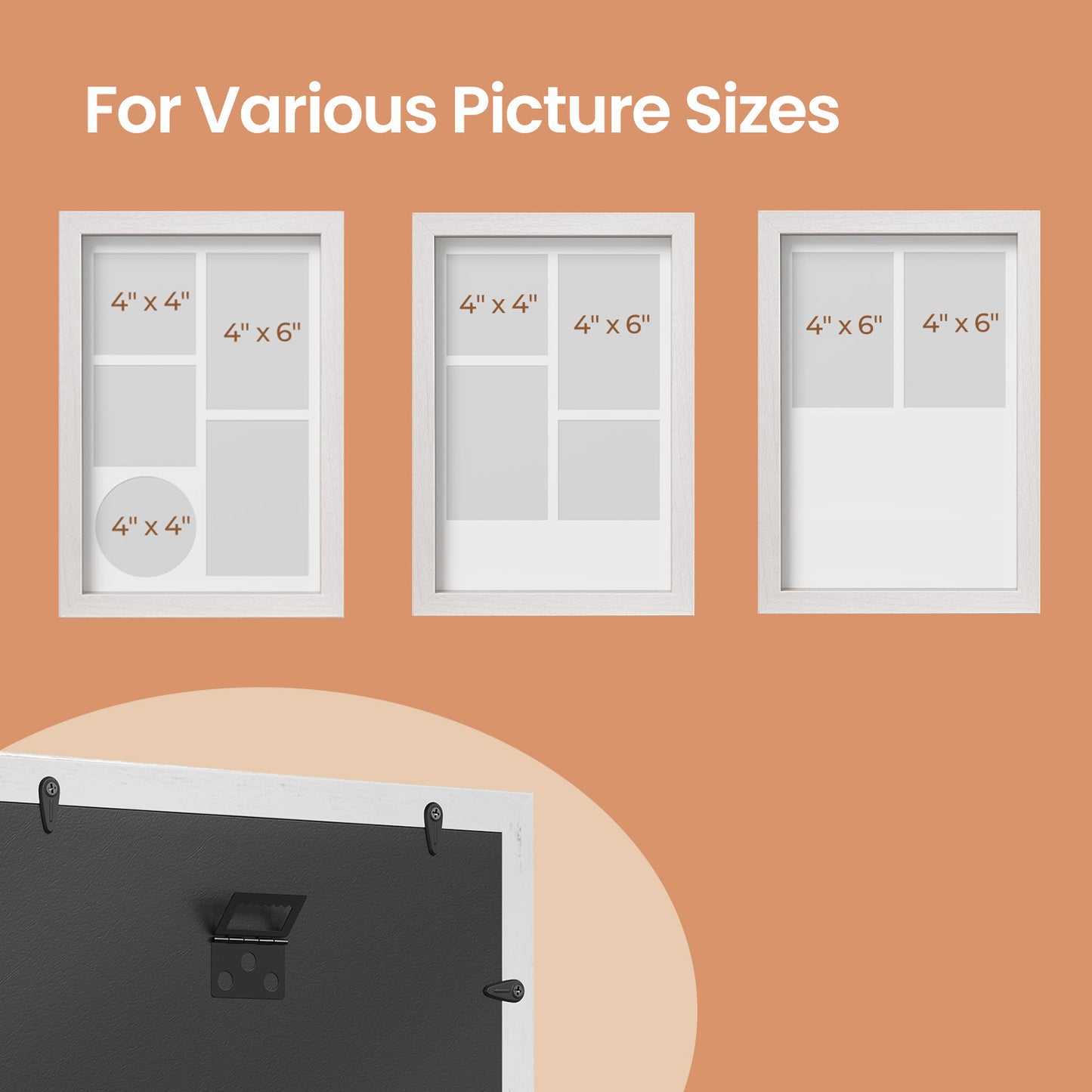 LEDREM Set of 2 Shadow Box Frames - 1.3" Deep Display, 6 Mats Included, Multi-Photo Sizes, Wall/Desk Decor, Gift Ready, Rustic White