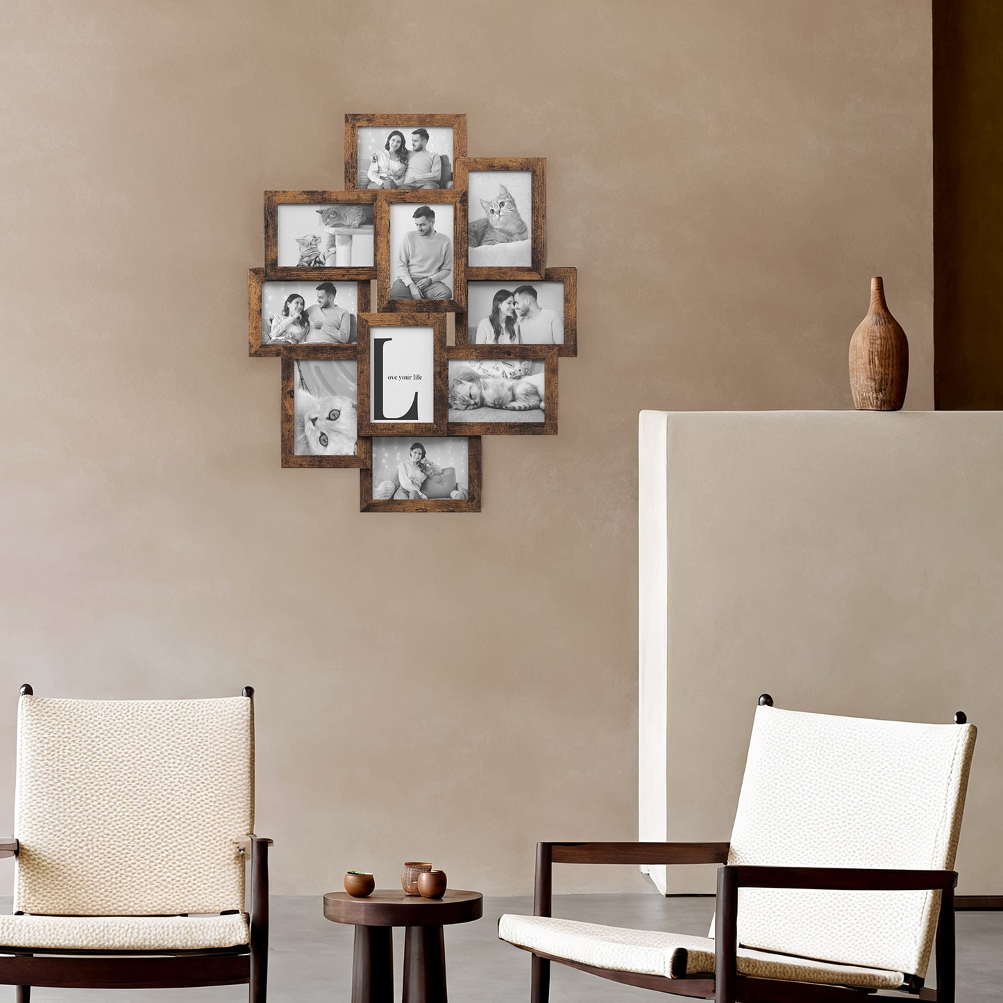 4x6 Wall Collage Picture Frame Set, 10 Pack Gallery Photo Frames with Glass Front, Easy Assembly for Home, Office Decor, Rustic Brown
